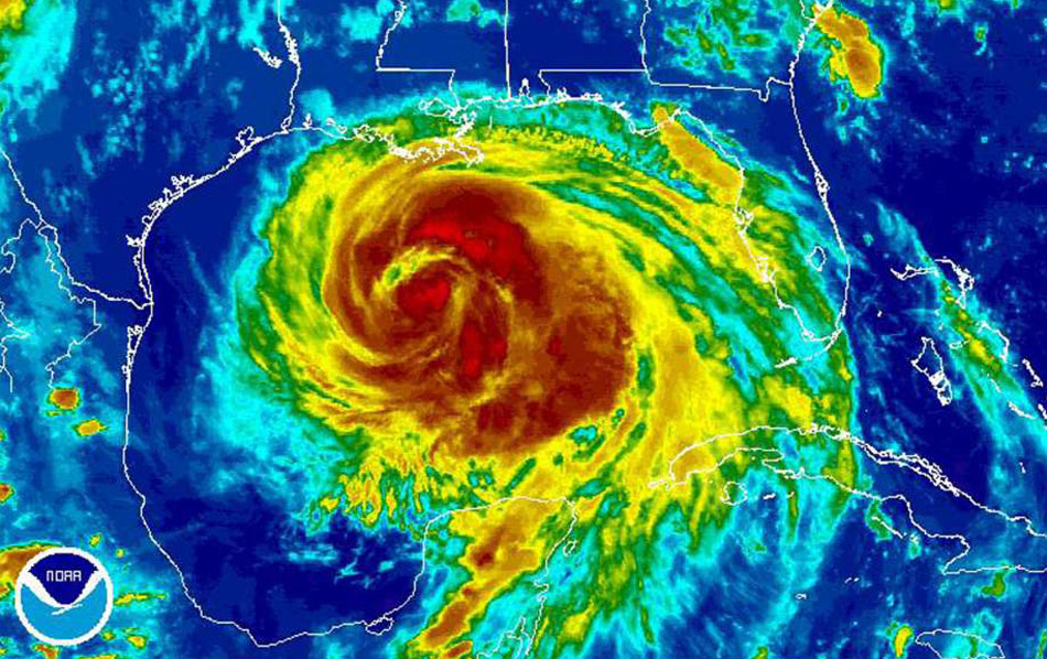 An infrared image of Hurricane Ike