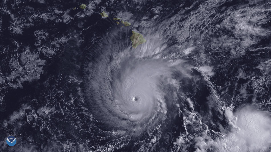 A satellite image of Hurricane Lane provided by NOAA