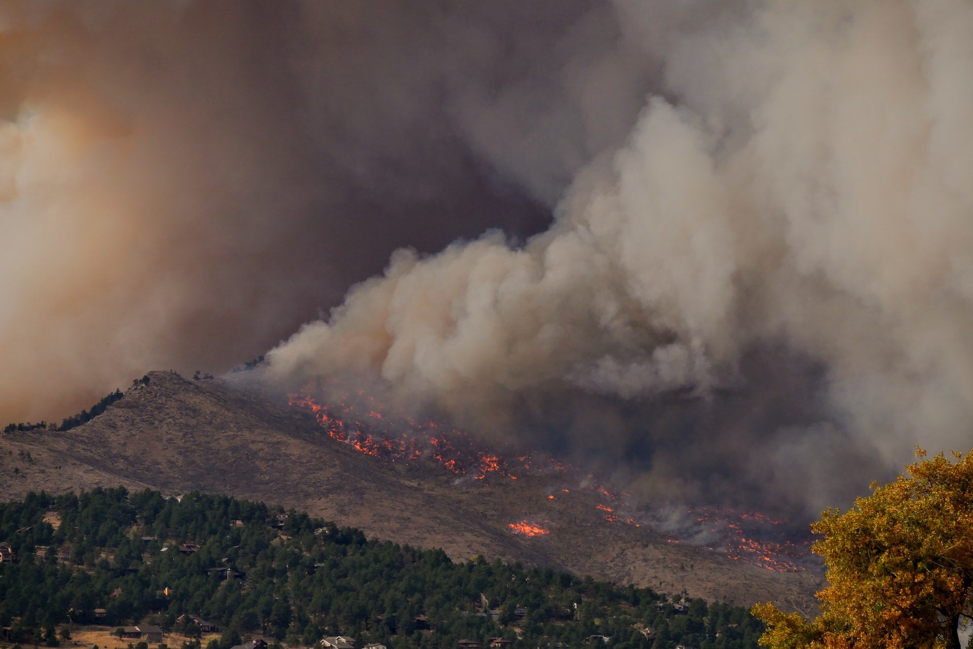 Wildfire in Colorado mountains.