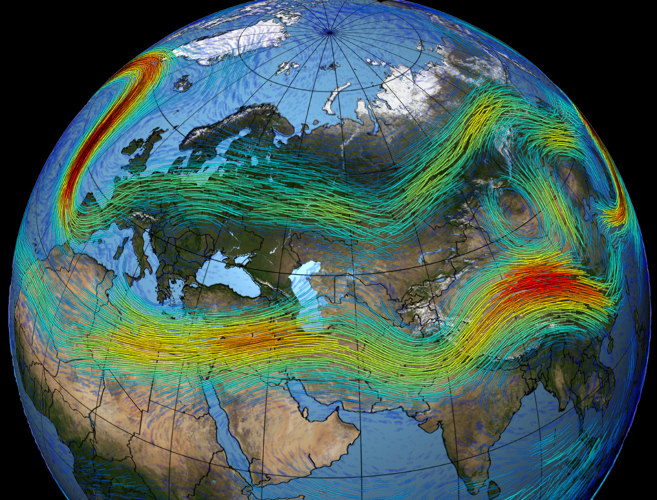 NASA image of jet stream winds over Earth