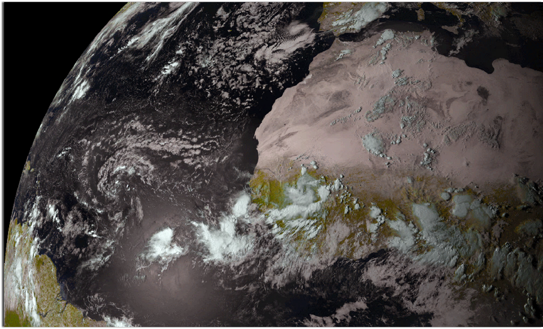 African easterly wave convection moving over Africa into the Atlantic captured by the Meteosat Second Generation Satellite.