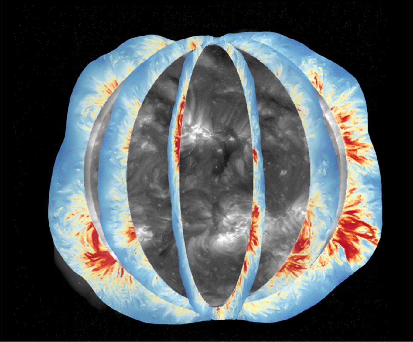 Illustration of the global coronal magnetic field as the Sun rotates.  