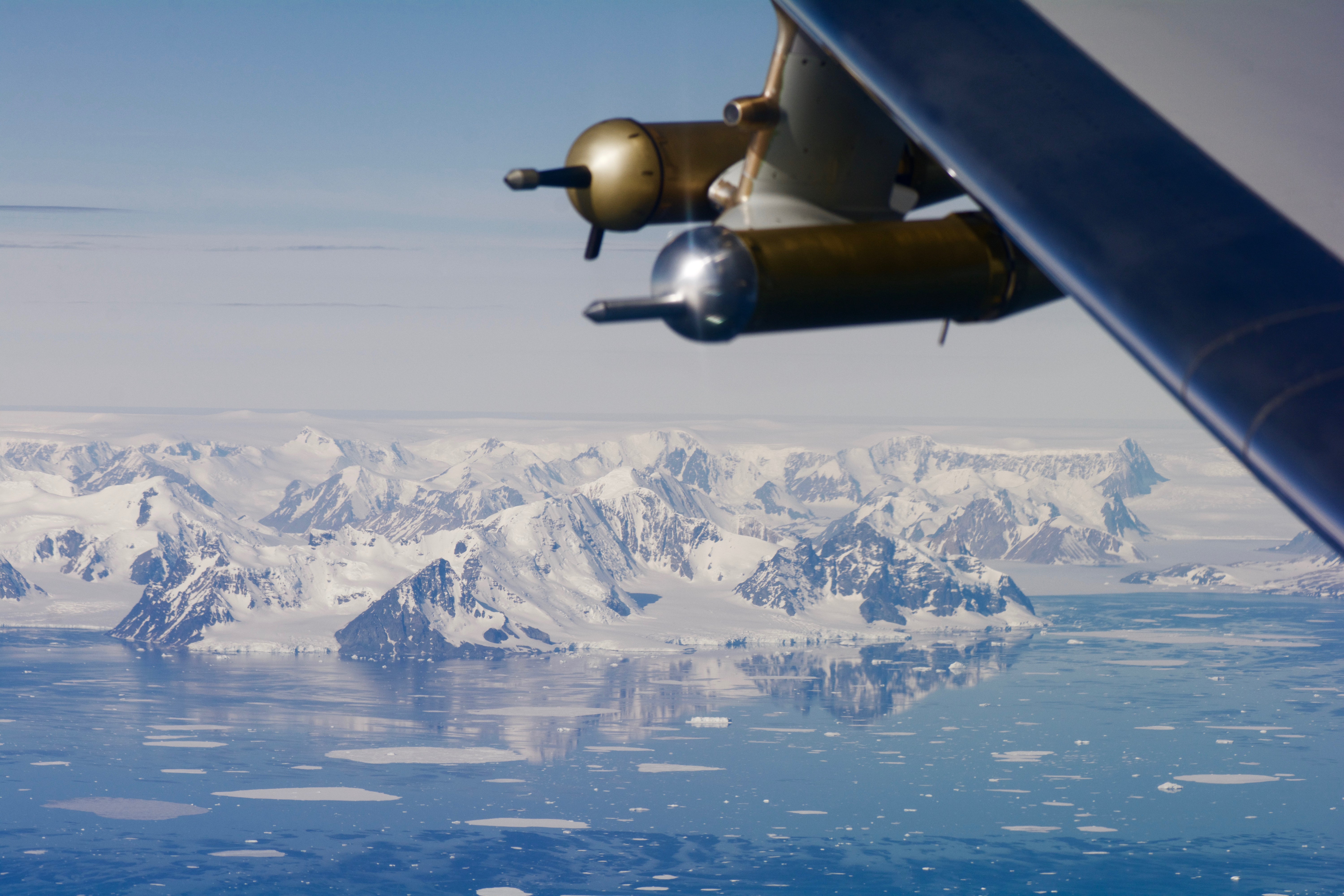 A view of Antarctica out the window of the Gulfstream V