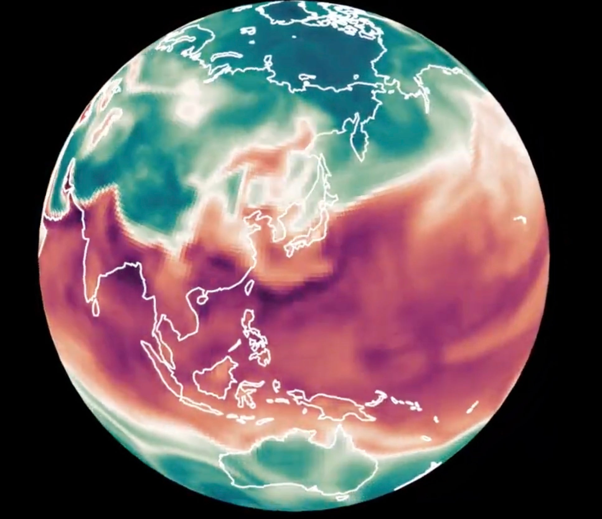 A CAMulator simulation shows the globe with red clouds tracking across its surface.