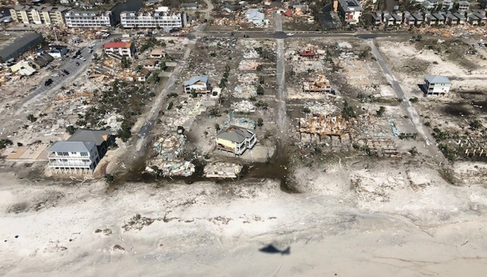 Image of devastation along the Florida coast after Hurricane Michael's landfall.