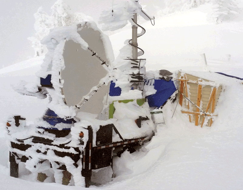 Ice-covered radar used in cloud-seeding experiment