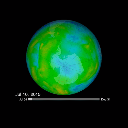 An animation of the closing and opening of the Antarctic ozone hole