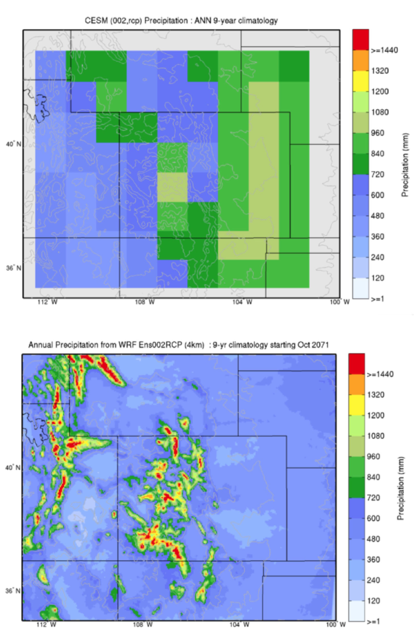 A comparison of precipitation in CESM vs. WRF