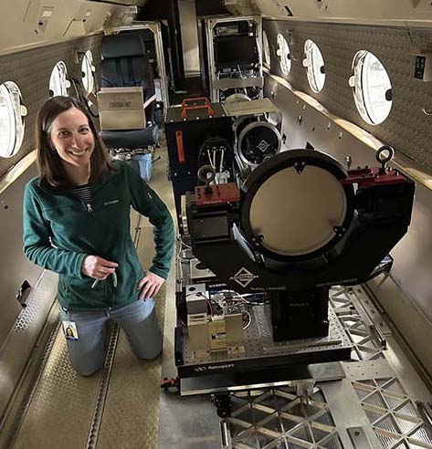 Jenna Samra with ACES instrument onboard the GV. Photo courtesy of Peisang Tsai, NSF NCAR. 