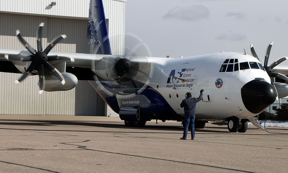 NSF NCAR C-130 getting ready for a test flight in Boulder, CO. Photo courtesy of Dan Zietlow, NSF NCAR