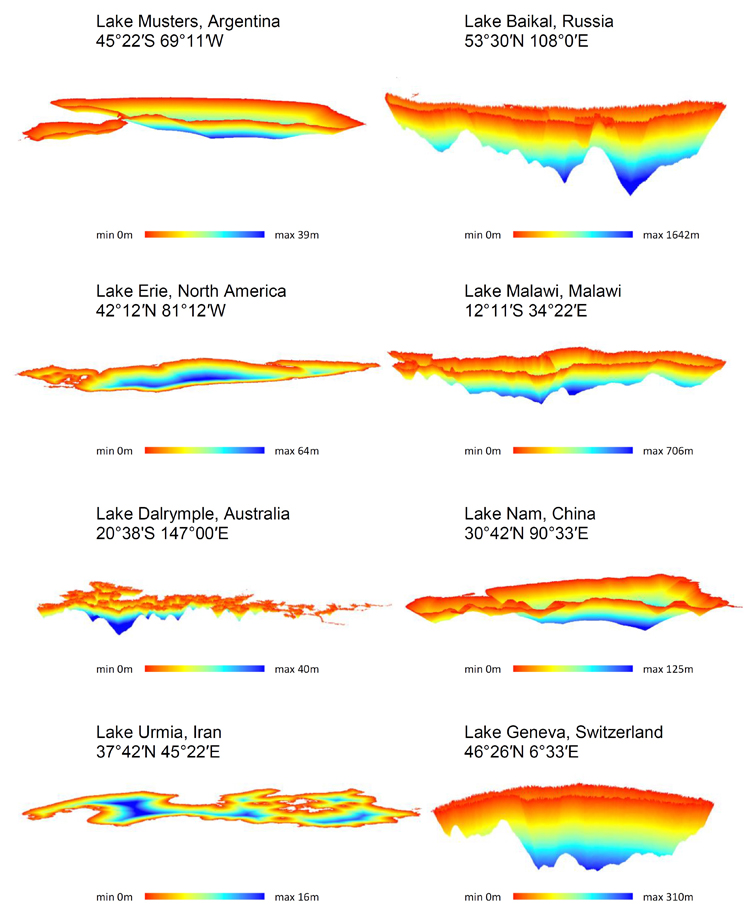 Bathymetric maps of selected lakes