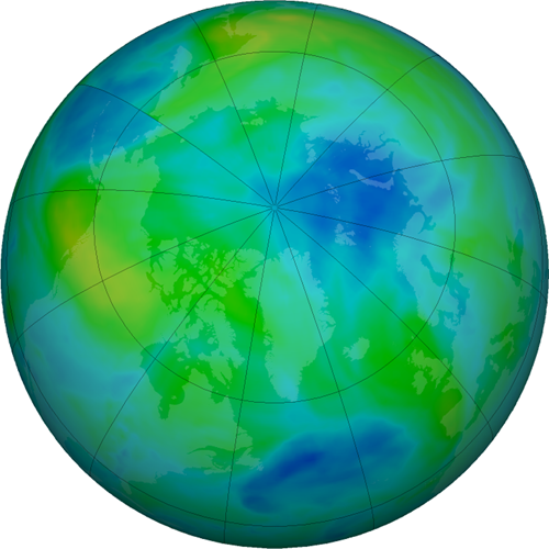 NASA satellite image of ozone over Arctic in October 2021.