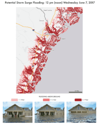 A visualization showing residents the potential impacts of coastal surge