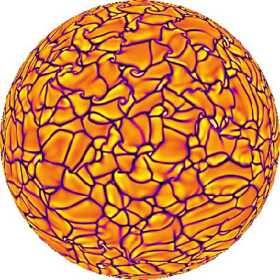 Color visualization of orange and sphere with purple lines
