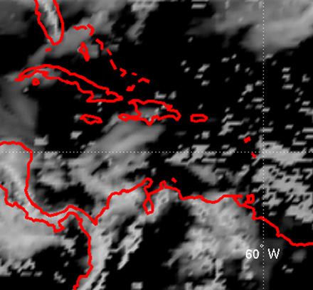 Black and white satellete image of Carribean