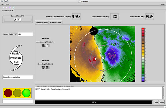 Color screen shot with satellite image of hurricane, green, blue and Florida is yellow