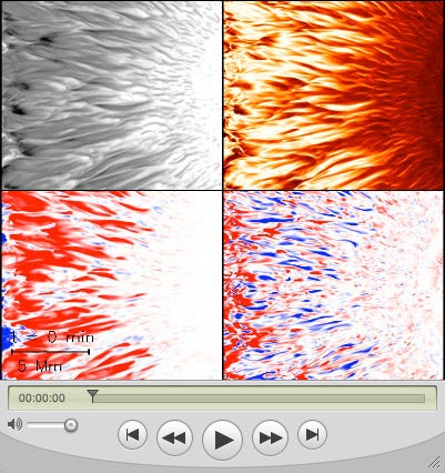 Four visualizations, one black and white, three color
