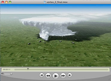 Visualization of potentially tornadic thunderstorm over farmland