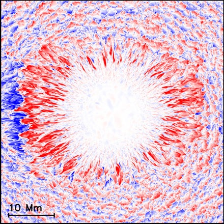Color image of outward flow of plasma in sunspot