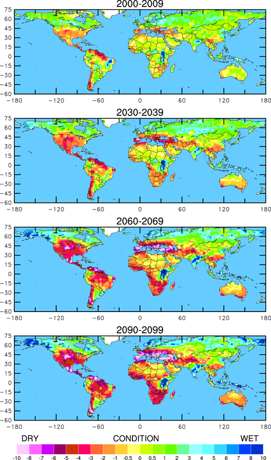 Global map showing projected drought risk, by region