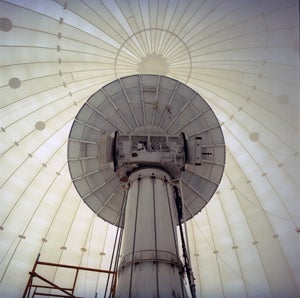 Photo of a radar inside of a dome structure