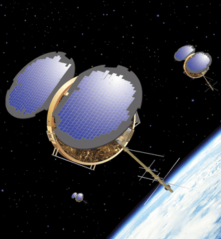 Color visualization of satellites in space