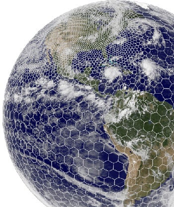 Visualization of Earth with white hexagonal grids overlay