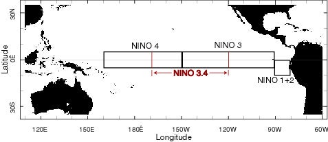 map of pacific ocean with Nino 3.4 shown west of S. America