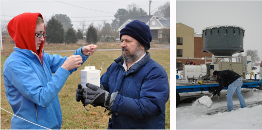 PLOWS researchers prepare a radiosonde and dig out equipment.