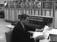 Operator with Control Data 3600 computer, 1963