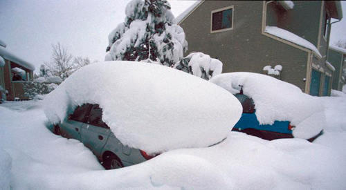 Cars buried in snow during March 2003 storm in Boulder County, CO