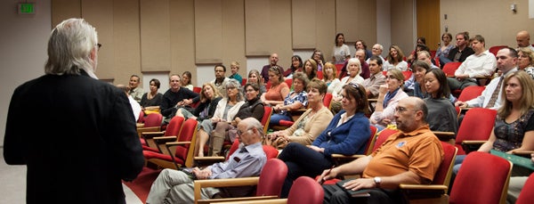 Geoffrey Haines-Stiles addresses the NCAR crowd.