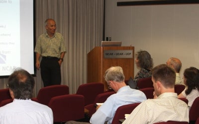 Roger Wakimoto addresses scientists