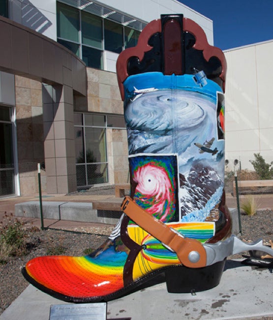 Photo of life-sized decorated boot outside NWSC