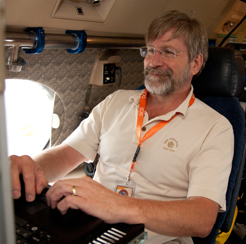 Chris Cantrell aboard Gulfstream V aircraft