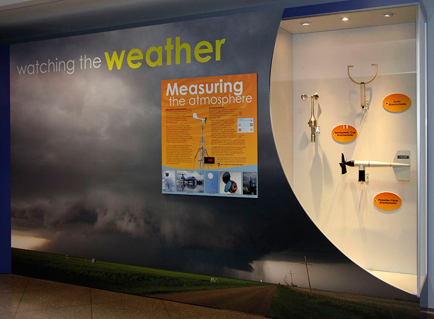Display of anemometers as part of NCAR's new "Watching the Weather" exhibit