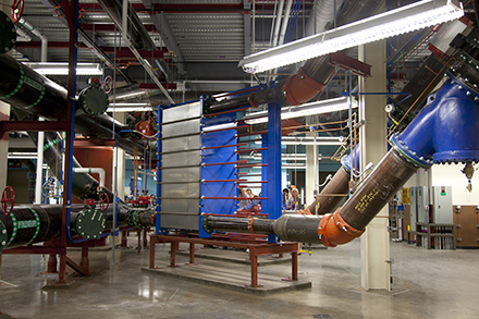 Some of the pipes and other systems in the NWSC's mechanical room