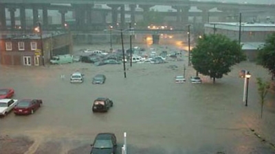 flooded streets, cars floating, Richmond, VA