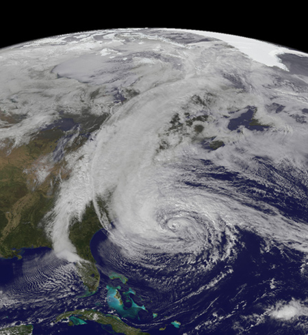 Satellite image of Hurricane Sandy offshore