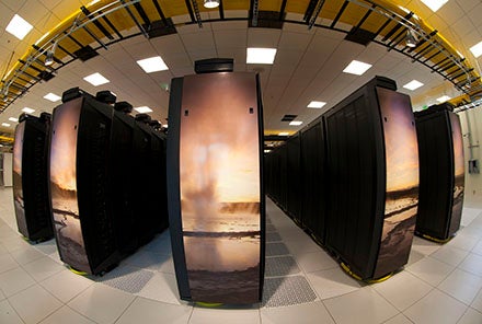 Fish-eye view of a few of Yellowstone supercomputer's racks