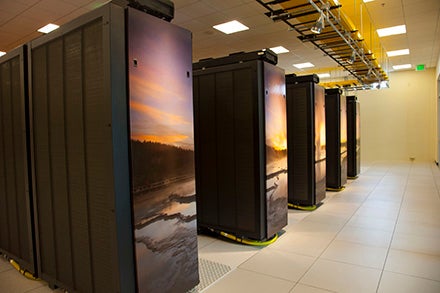 Side view of a few of Yellowstone's 100 computer racks
