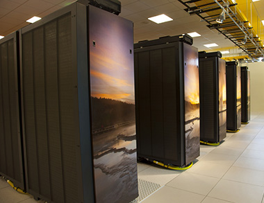 Side view of a few of Yellowstone's 100 computer racks