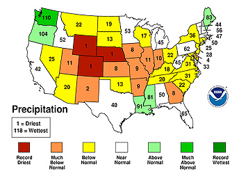 Ranking of 2012 against other years for state precipitation (Jan-Nov)