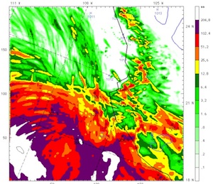 ARW depiction of Hurricane Ernesto rainfall
