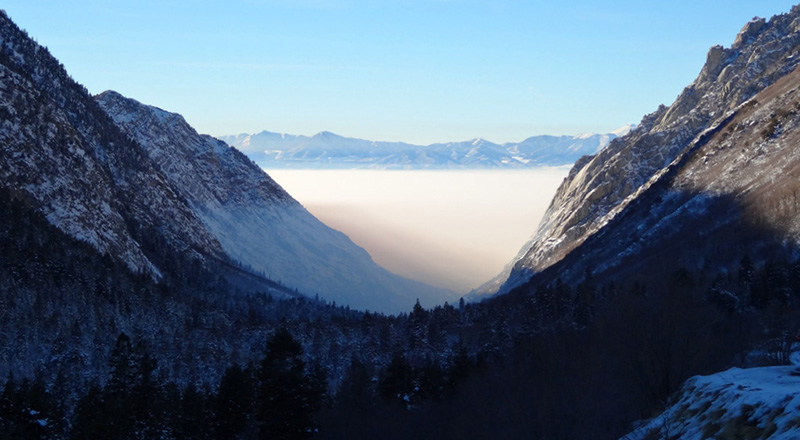 Photo of Salt Lake City inversion from Little Cottonwood Canyon, January 2013