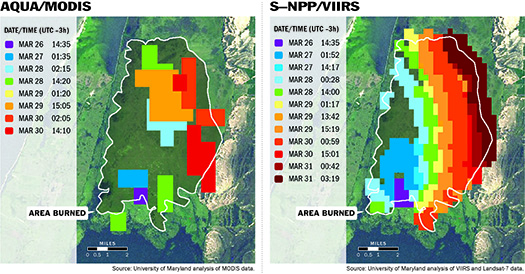 Satellite depictions of Brazilian wildfire