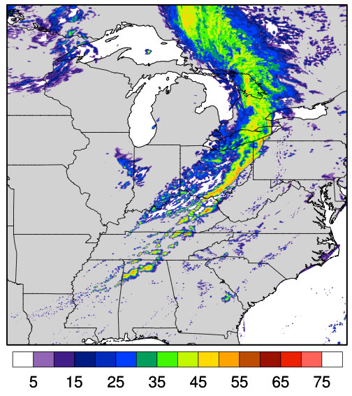 MPAS simulation of thunderstorms on 10/23/10