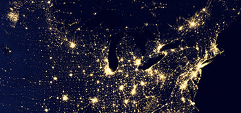 NASA satellite image of northern US at night
