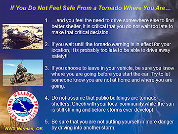Tweet from OKC NWS office on driving away from tornadoes