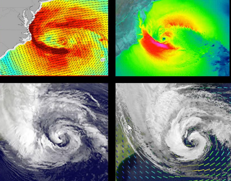 Side-by-side comparisons of satellite-derived imagery and ultra-fine-scale simulations of Hurricane Sandy